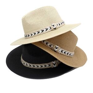 Boho Straw panama hat lightweight black
